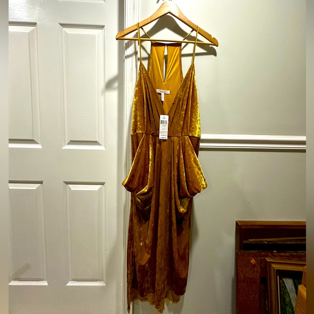 Crushed Velvet BCBG Gold Midi Dress M